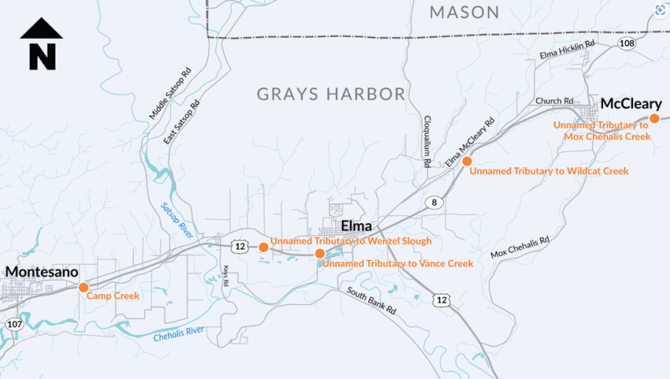 Five sites make up the state Route 8/U.S. 12 portion of WSDOT’s salmon culvert replacement project.