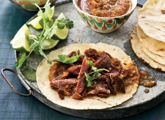 <strong>Get the <a href="http://www.huffingtonpost.com/2011/10/27/duck-confit-tacos_n_1060870.html" target="_hplink">Duck Confit Tacos</a> recipe from Quentin Bacon from Food & Wine</strong>