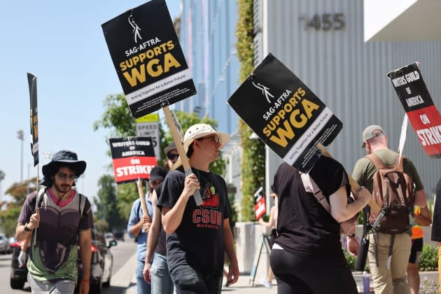 SAG-AFTRA Union Members Join Writers Picket Line At Netflix Headquarters - Credit: Mario Tama/Getty Images