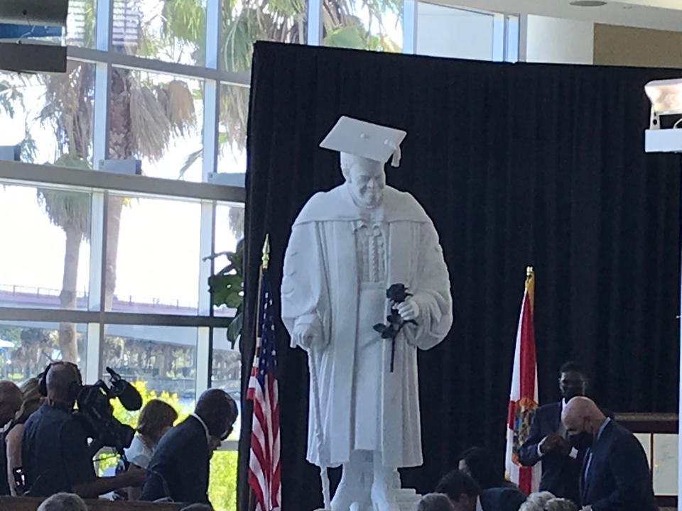 An 11-foot marble statue of educator, activist and entrepreneur Dr. Mary McLeod Bethune was unveiled in Daytona Beach on Monday.