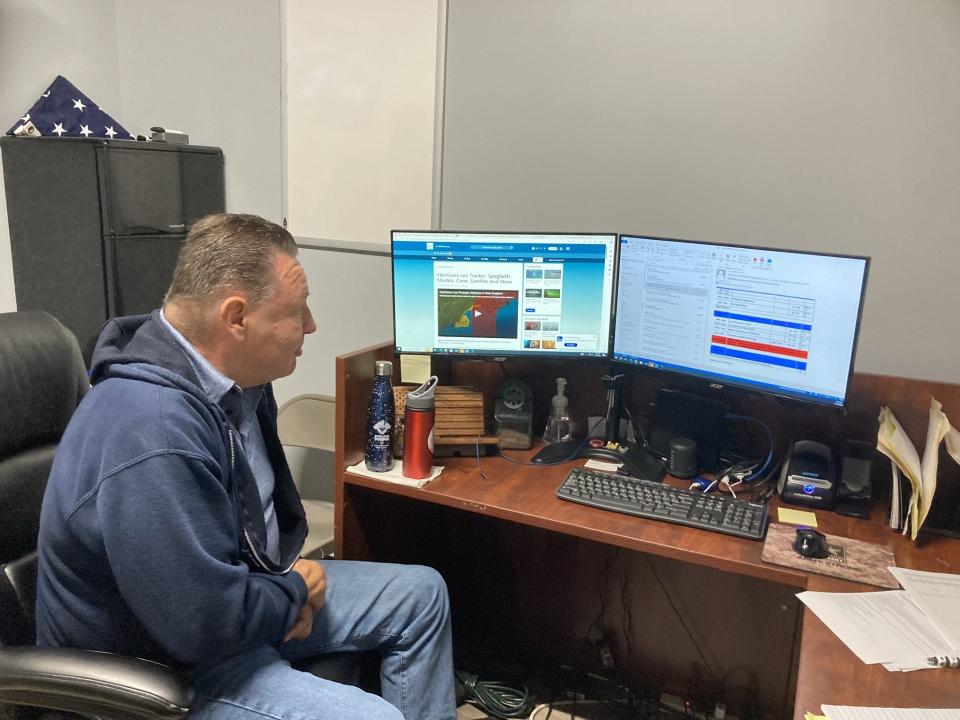 Director of Community Maintenance Charlie Denmead keeps a vigil tracking Hurricane Lee before this weekend.