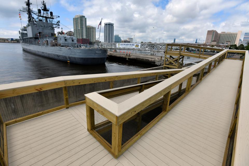 A new walkway will allow visitors to access the USS Orleck from the pier at the shipyards.