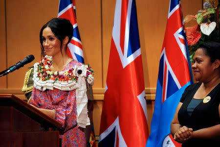 Meghan, Duchess of Sussex, prepares to speak during a visit to the University of the South Pacific in Suva, Fiji, October 24, 2018. REUTERS/Phil Noble/Pool