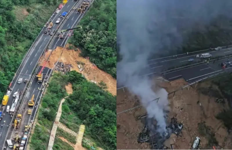 ▲廣東梅龍高速公路（梅大高速公路）發生嚴重塌陷事故，造成48人死亡。（圖／翻攝自微博）