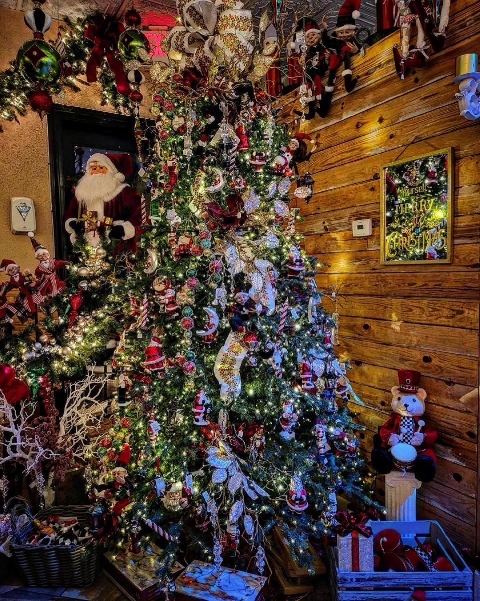 A fully decked-out Christmas tree at Panini Grill in Freehold.