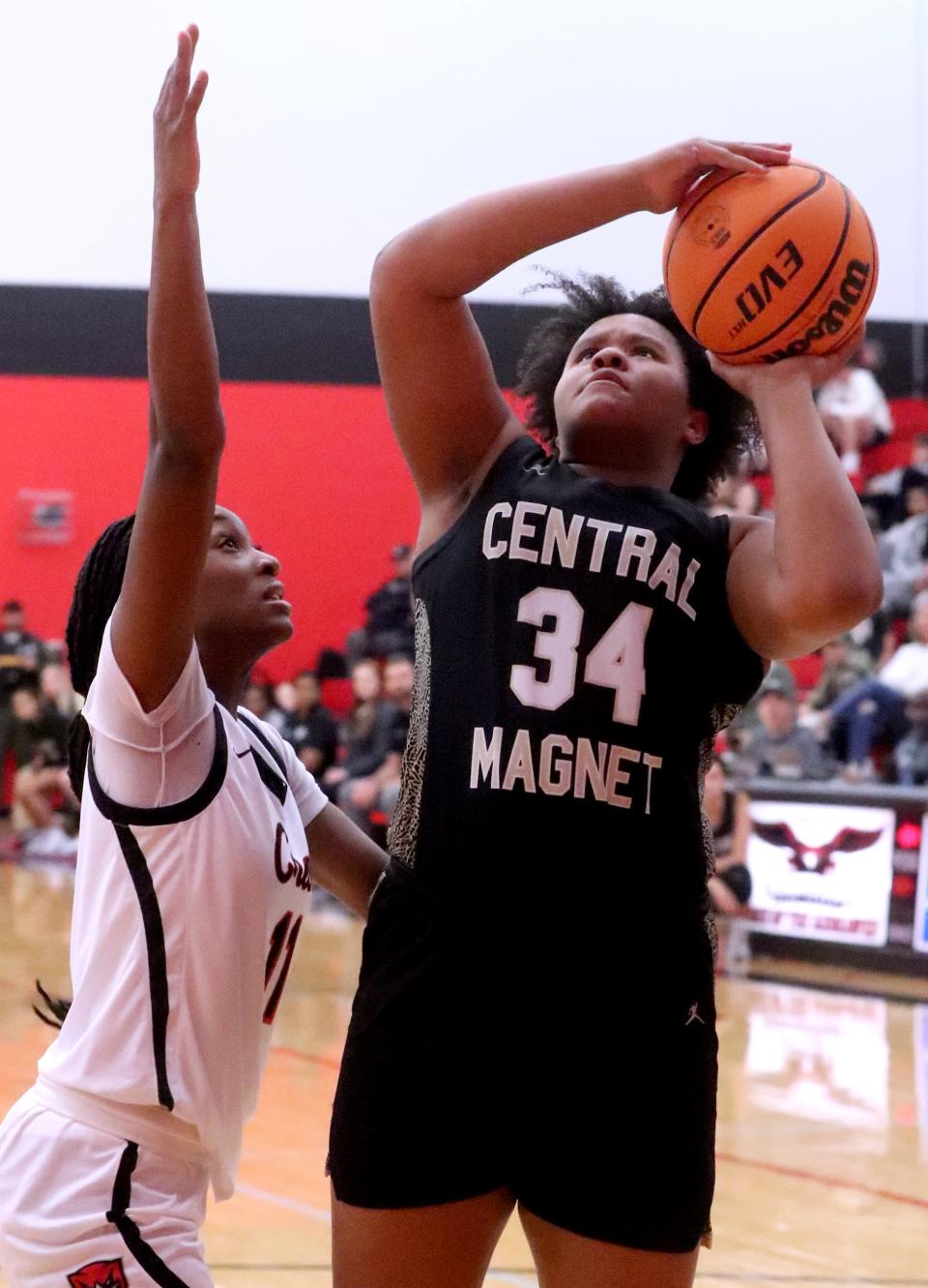 Central Magnet's Madisen Stanley (34) scored 11 points in a win over Summertown Monday.
