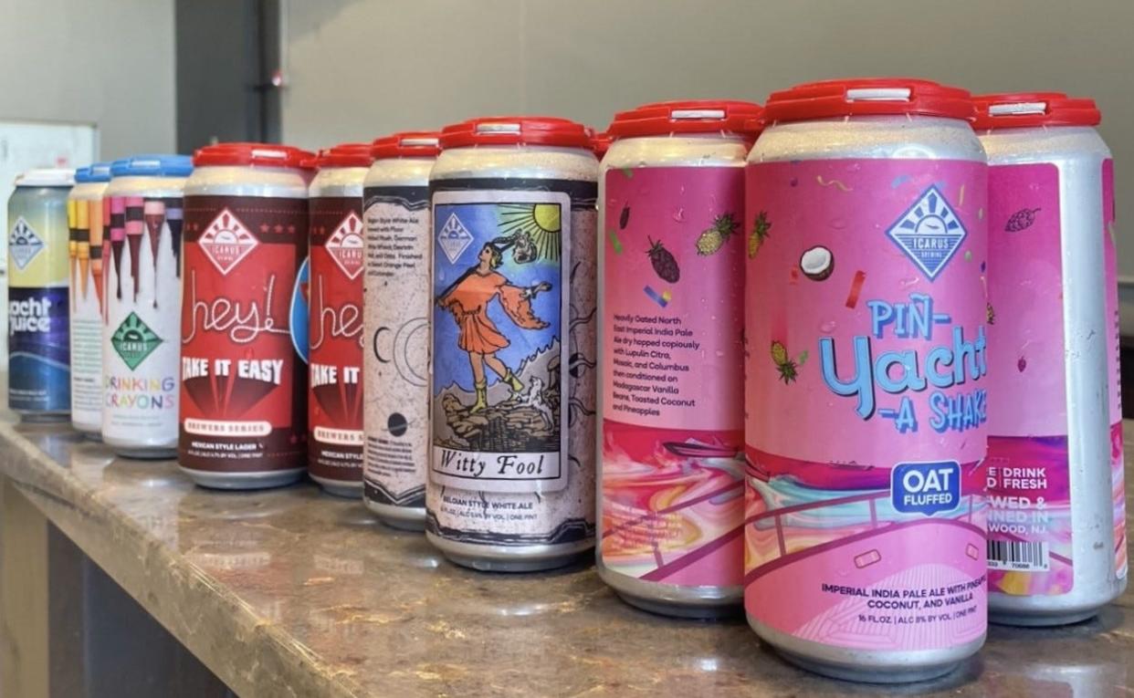 A selection of craft beers that will be available at the new Icarus Brewing location in Brick, set to open by the end of June.