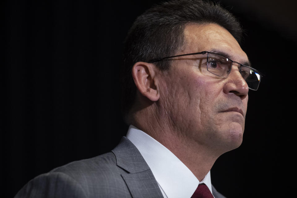 Washington Redskins head coach Ron Rivera listens to a question during a news conference at the team's NFL football training facility, Thursday, Jan. 2, 2020 in Ashburn, Va. (AP Photo/Alex Brandon)