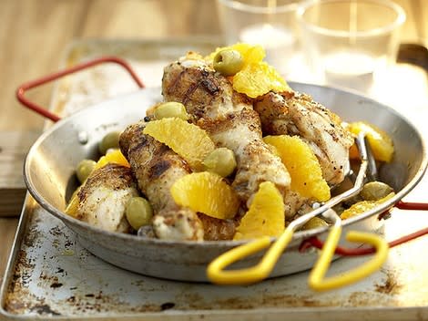 Grilled Drumsticks with Oranges and Green Olives