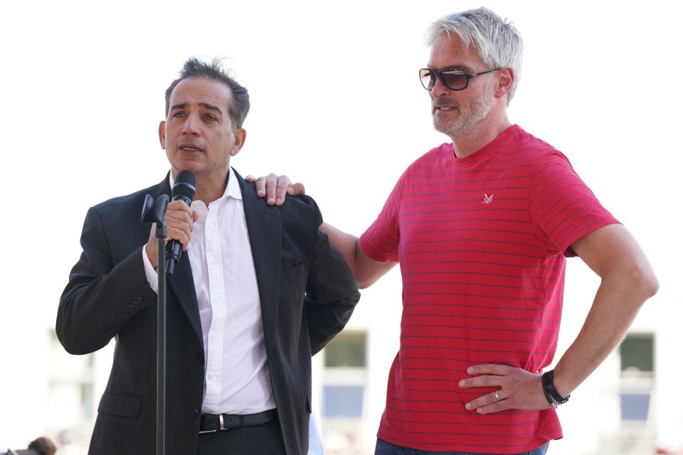 Grace O'Malley Kumar and Barnaby Webber's fathers speak during a vigil at the University of Nottingham after they and Ian Coates were killed and another three hurt in connected attacks on Tuesday morning. Picture date: Wednesday June 14, 2023.