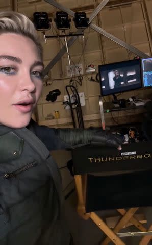 <p>Florence Pugh/Instagram</p> Florence Pugh behind the scenes of Marvel's 'Thunderbolts'