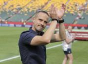 Jul 4, 2015; Edmonton, Alberta, CAN; England head coach Mark Sampson applauds following their defeat of Germany in the third place match of the FIFA 2015 Women's World Cup at Commonwealth Stadium. England defeated Germany 1-0 in extra time. Erich Schlegel-USA TODAY Sports