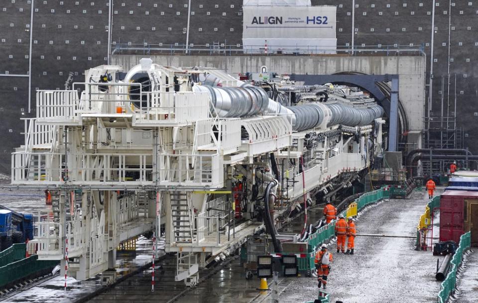 HS2 launched its first giant tunnelling machine from a site in Buckinghamshire near the M25 motorway in May (Steve Parsons/PA) (PA Archive)