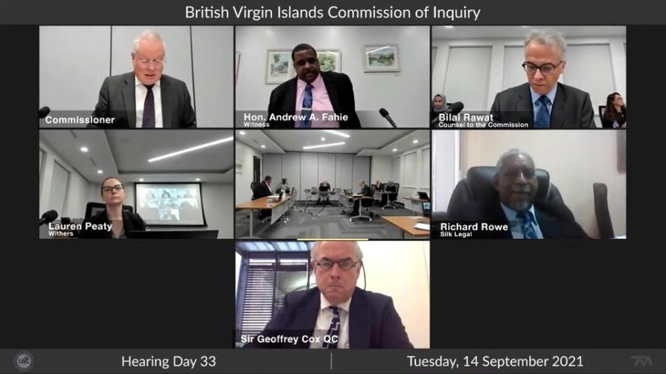 Footage appears to show Sir Geoffrey Cox attending the meeting remotely on September 14 (BVI Commission of Inquiry/PA) (PA Media)