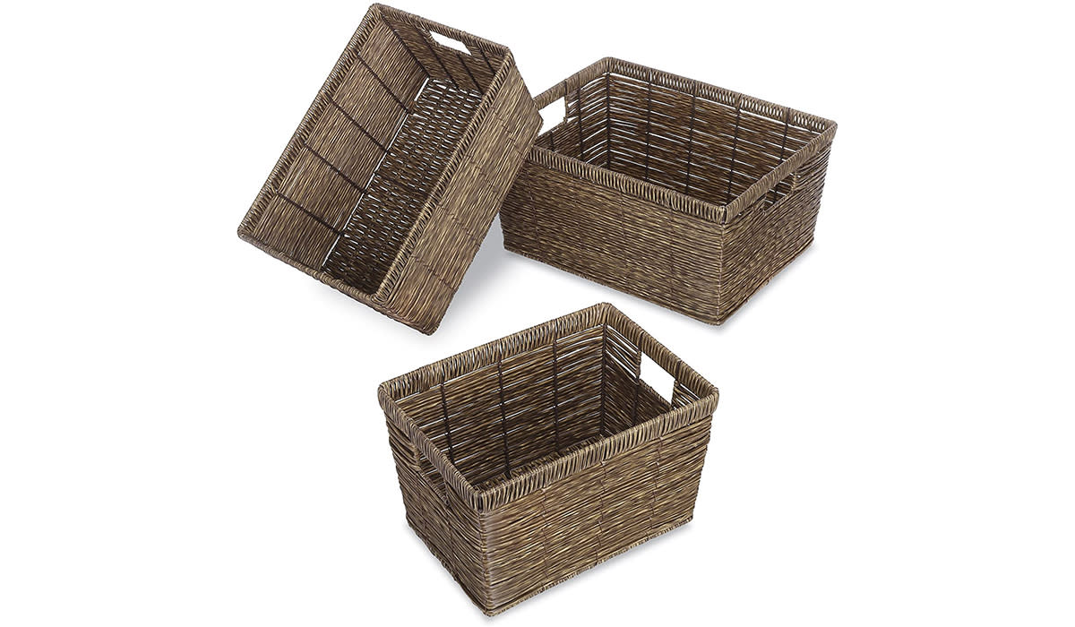 Trio of brown woven baskets