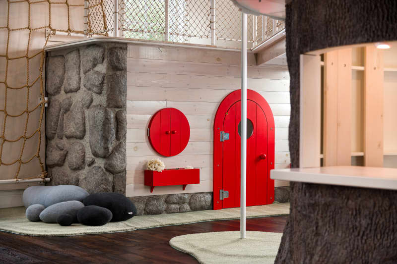 Red door in child's playroom.