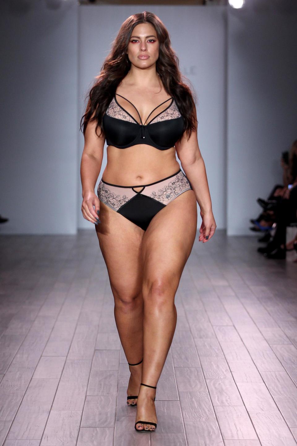 <p>Ashley struts the runway at the Addition Elle + Ashley Graham Lingerie collection New York Fashion Show parade last year.</p>