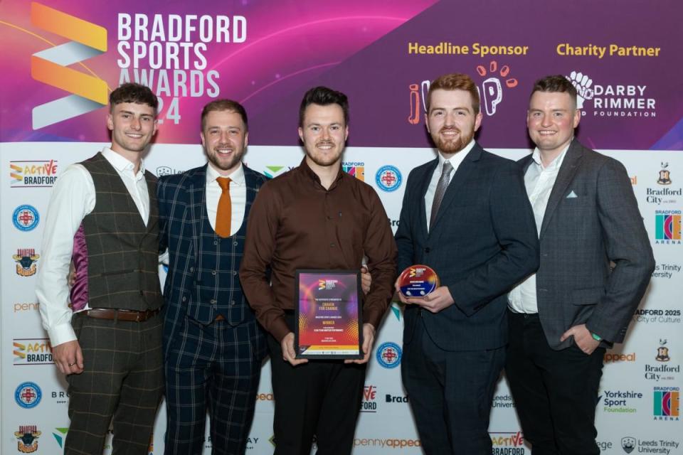 Craven For Change with their Club/Team Amateur Performance Award at the Bradford Sporting AwardsCraven For Change being interviewed on stage by compere, freelance sports reporter Tanya Arnold