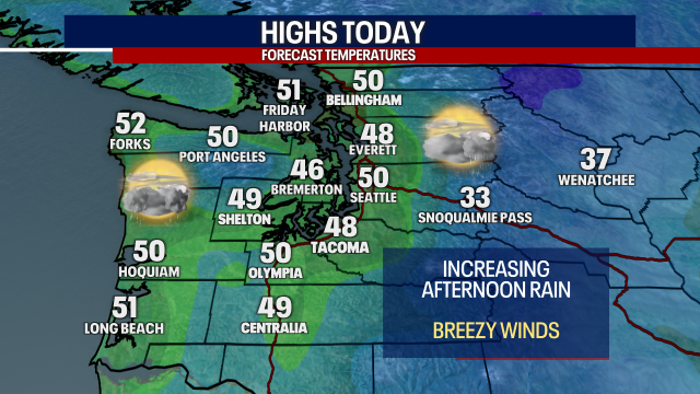 Rain expected to taper off for most of the Puget Sound region by Thursday