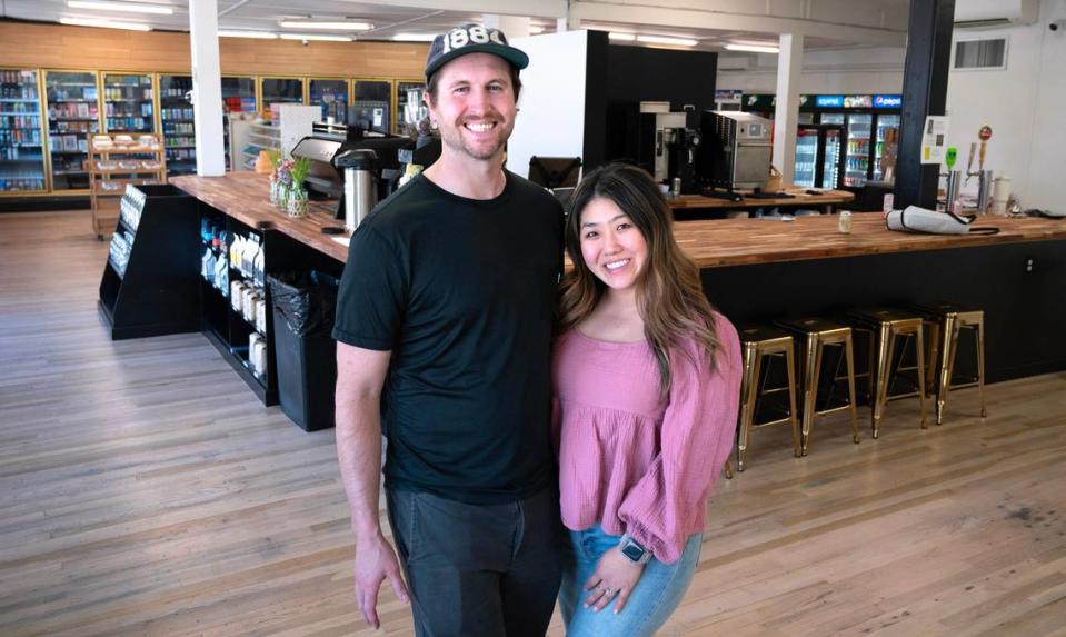 Aaron and Jeana Skiles have reopened their Delightful Neighborhood Market in the north end of Tacoma, Washington after a 13 month closure for repairs and renovations after a car destroyed the front entry in March 2022. The owners are shown at their store on Tuesday, May 9, 2023.