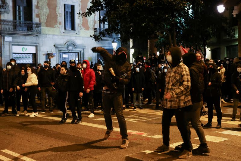 Supporters of Catalan rapper Pablo Hasel protest in Barcelona