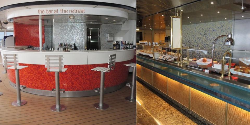 composite of an old bar and restaurant on a cruise ship