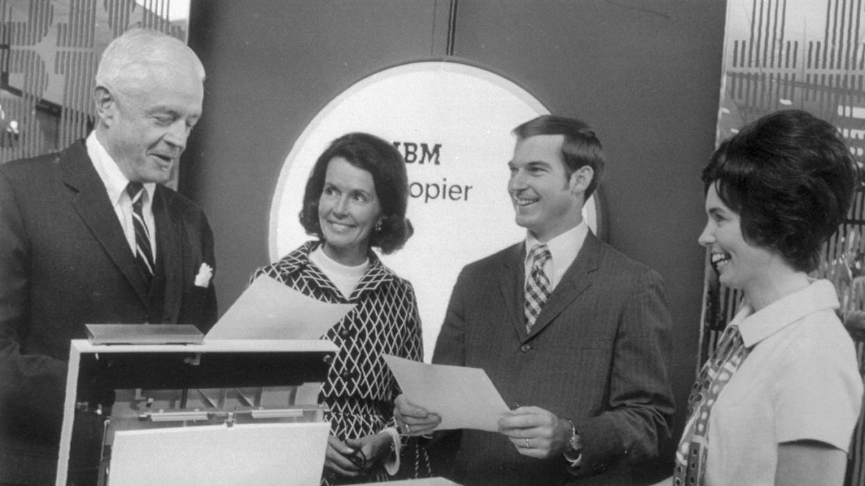 thomas j watson, jr, demonstrates ibm copier