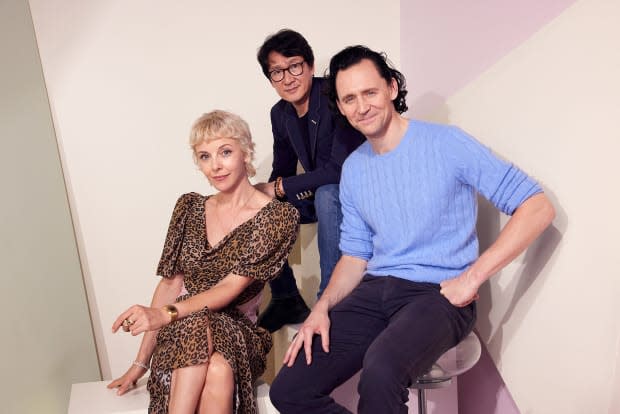 Sophia Di Martino, Ke Huy Quan, and Tom Hiddleston pose at the IMDb Official Portrait Studio during D23 2022 at Anaheim Convention Center on Sept. 10, 2022, in Anaheim, California.<p><a href="https://www.gettyimages.com/detail/1422578189" rel="nofollow noopener" target="_blank" data-ylk="slk:Corey Nickols/Getty Images;elm:context_link;itc:0;sec:content-canvas" class="link ">Corey Nickols/Getty Images</a></p>