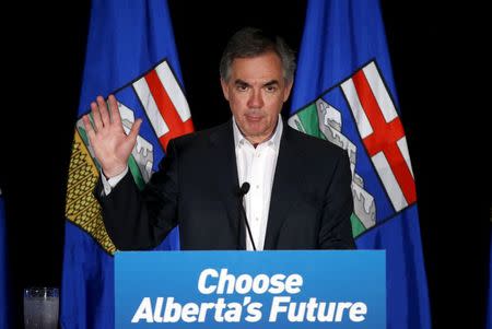 Alberta Premier and Progressive Conservative party leader Jim Prentice reacts after losing the Alberta election in Calgary, Alberta, Canada May 5, 2015. REUTERS/Todd Korol/Files