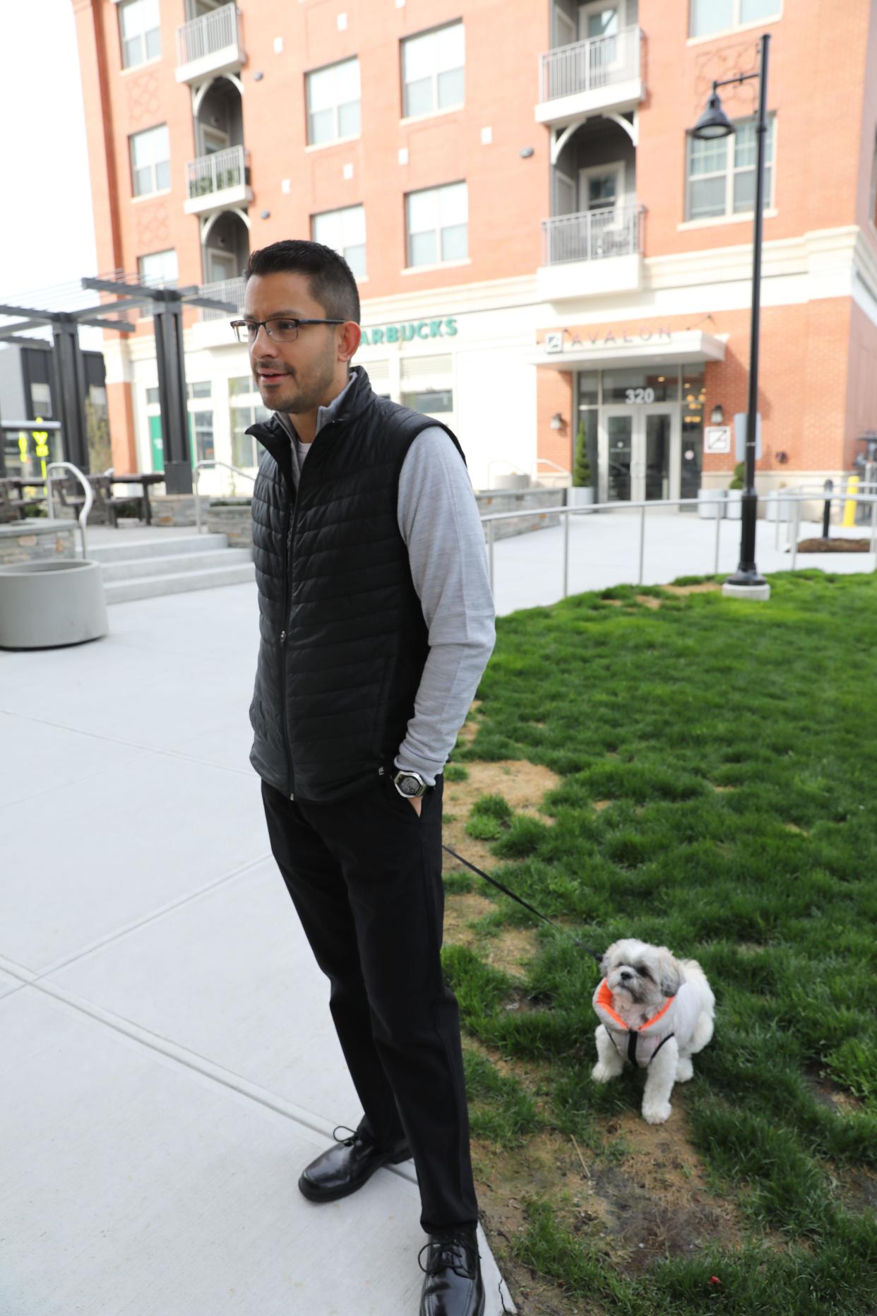 Steven Markantonis of Harrison talks about the addition of the Avalon Harrison development to downtown Harrison April 19, 2024. The Avalon Harrison, which has 143 apartment units in three residential buildings next to the train station, was a Metro-North led transit oriented development project completed in 2023.