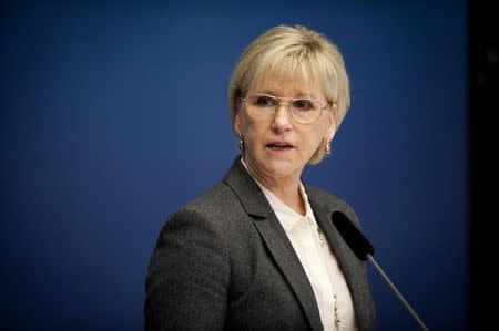 Sweden's Foreign Minister Margot Wallstrom attends a news conference at the Rosenbad government building in Stockholm October 30, 2014. REUTERS/Annika AF Klercker/TT News Agency