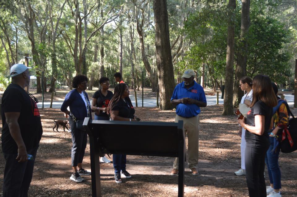 Melvin Campbell of the Gullah Heritage Trail Tours led a group on a tour Sept. 30, 2023 in Hilton Head, S.C. The company, which aims to share the history and culture of the Gullah Geechee community, said more African Americans have joined in recent months.