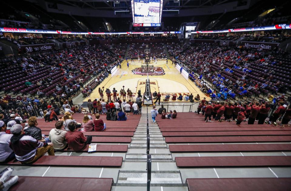 Scenes from a Missouri State men's basketball crowd when the Bears played Indiana State on Feb. 10, 2024. The announced attendance was 3,517 which ranked among the top crowds of the 2023-24 season.