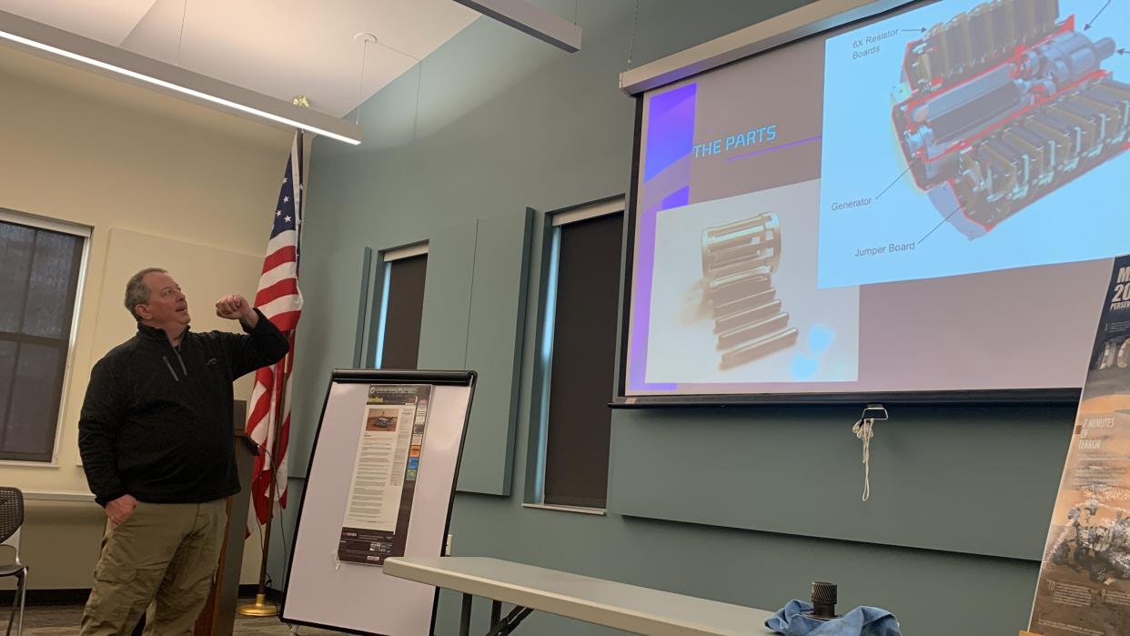 Canal Fulton native Tim Schlernitzauer was part of the Timken Co. team that designed the specialized bearings for the landing gear of the Mars Science Laboratory’s Curiosity rover, which landed on Mars in 2012. He shared his experiences Saturday at the Canal Fulton Public Library.
