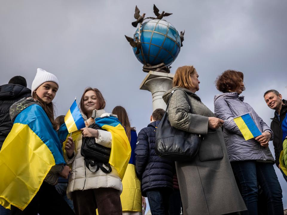 People have been drinking waving flags and singing songs in Kyiv (Getty Images)