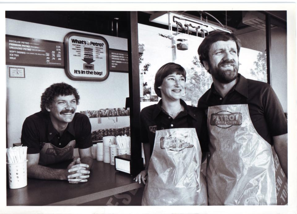 Petro's Chili & Chips founder's Carol and Joe Schoentrup, right, and Mark Lawrence at the 1982 World's Fair.