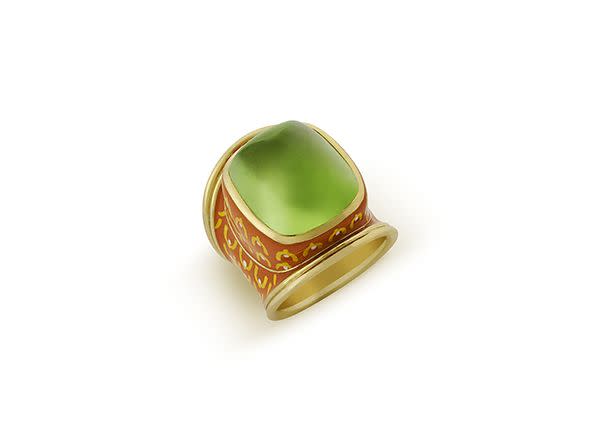 Peridot and Enamel Tapered Templar Ring