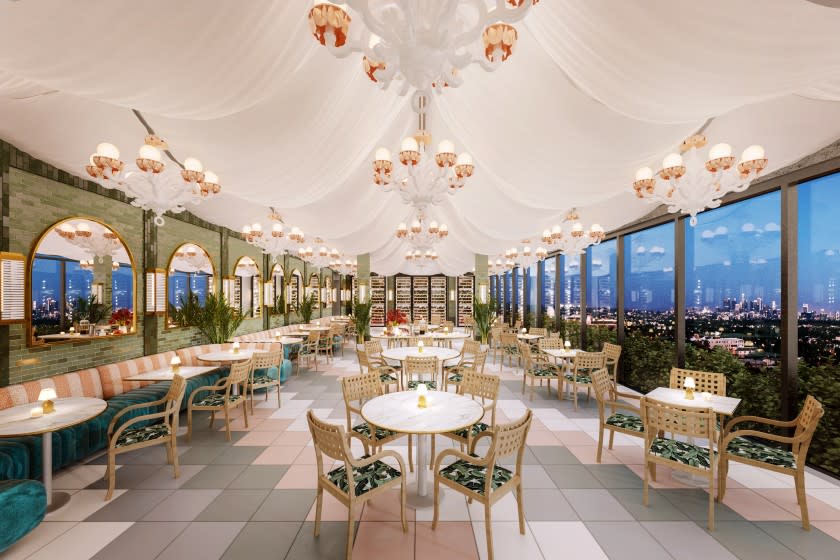 A rendering of the dining room at Merois, one of Wolfgang Puck's two new restaurants at Pendry West Hollywood. Wolfgang Puck returns to Sunset Blvd with two restaurants at the Pendry Hotel.