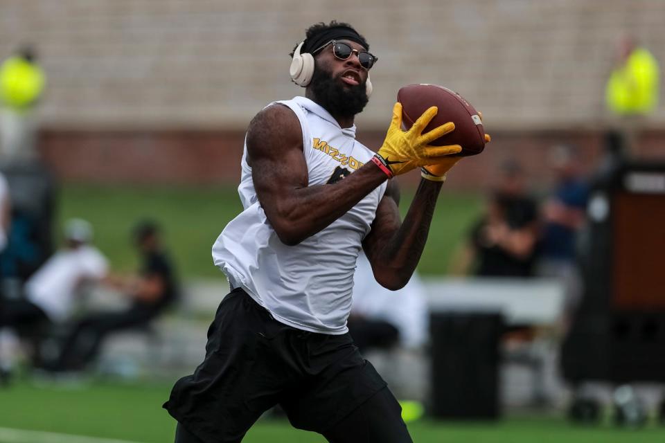 Missouri wide receiver Keke Chism (6) catches a pass prior to a game against North Texas at Faurot Field.