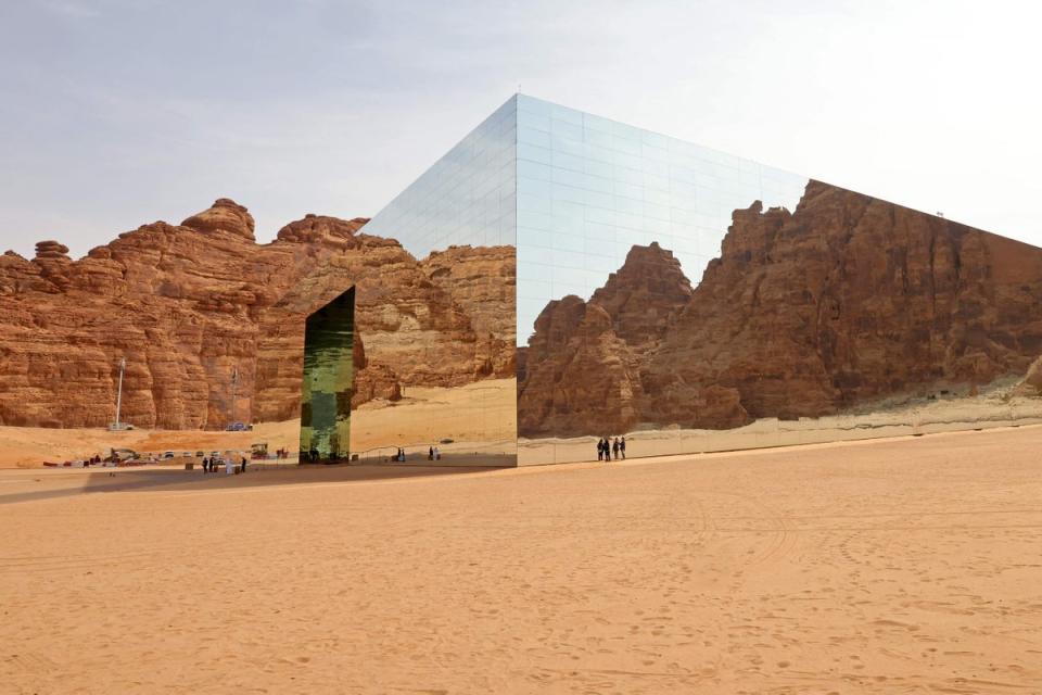 The Maraya concert hall, the world's largest mirrored building, in the ruins of Al-Ula, a Unesco world heritage site in north-western Saudi Arabia (Fayez Nureldine/AFP via Getty Images)