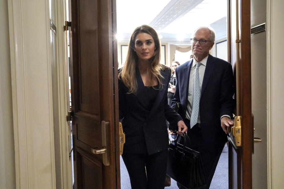 Former White House communications director Hope Hicks departs after a closed-door interview with the House Judiciary Committee on Capitol Hill in Washington, Wednesday, June 19, 2019. (AP Photo/J. Scott Applewhite)