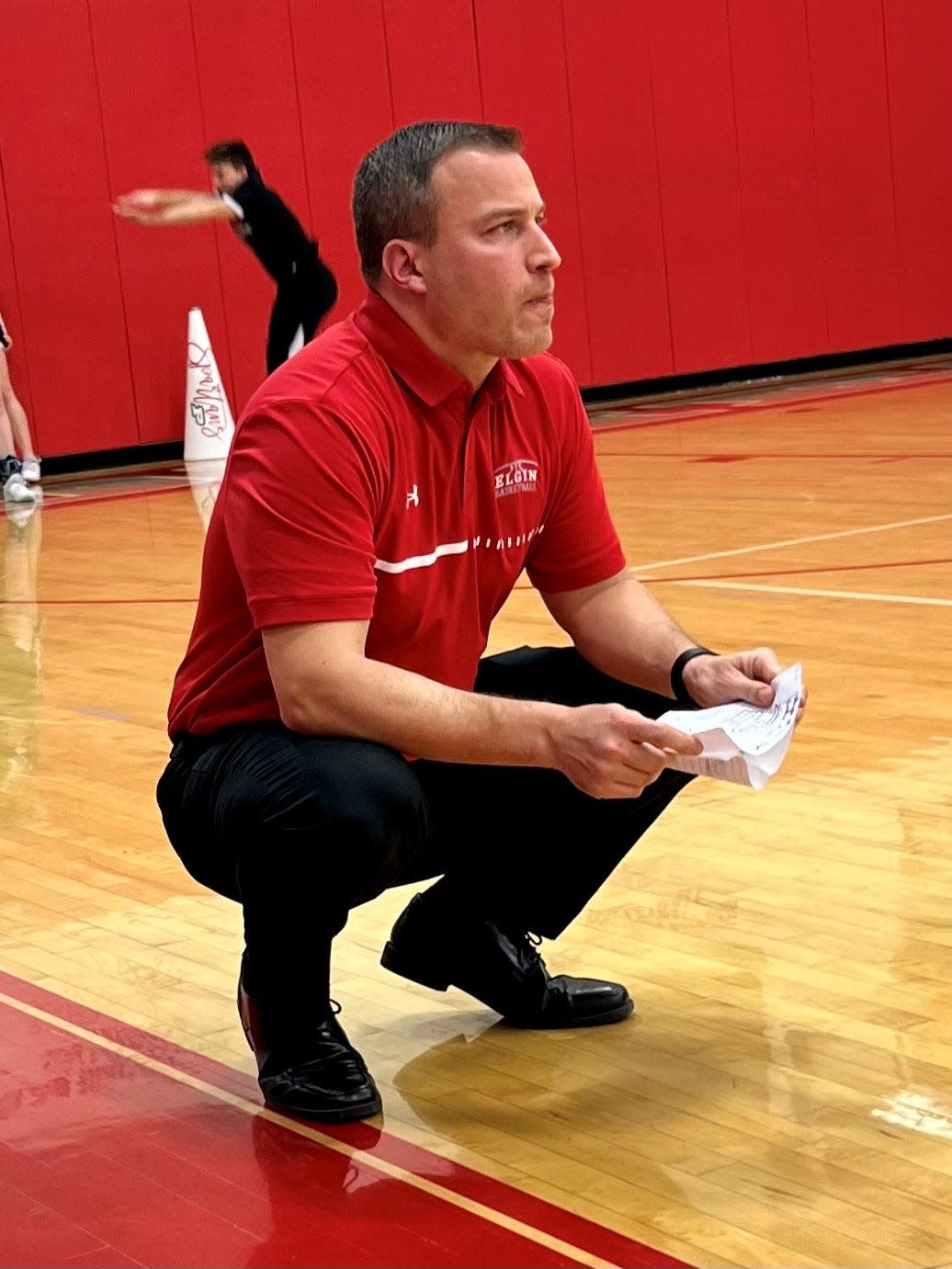 Elgin boys basketball coach Bill Clem watches as his team plays Pleasant in a home game this season. Clem has resigned after 10 years in the position.