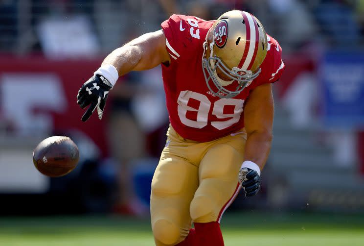 Vance McDonald has a clear shot to lead the Niners in receiving spikes. (Photo by Thearon W. Henderson/Getty Images)