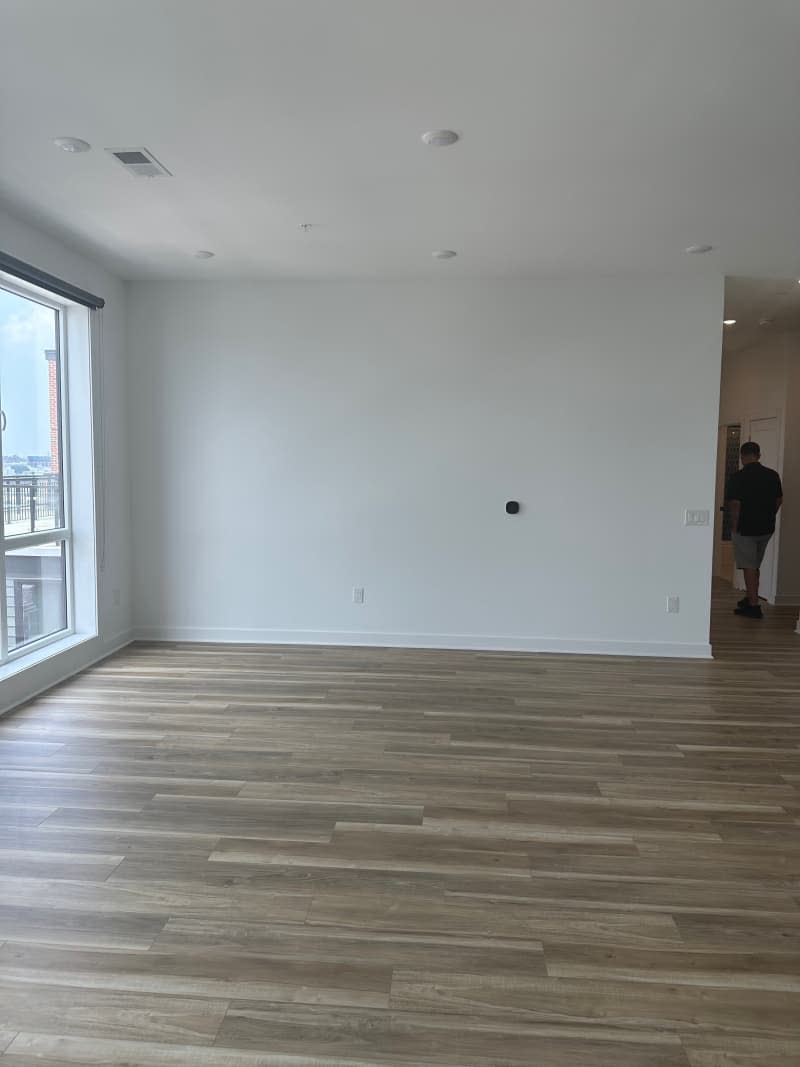 Natural light in bare white room with light wood floors