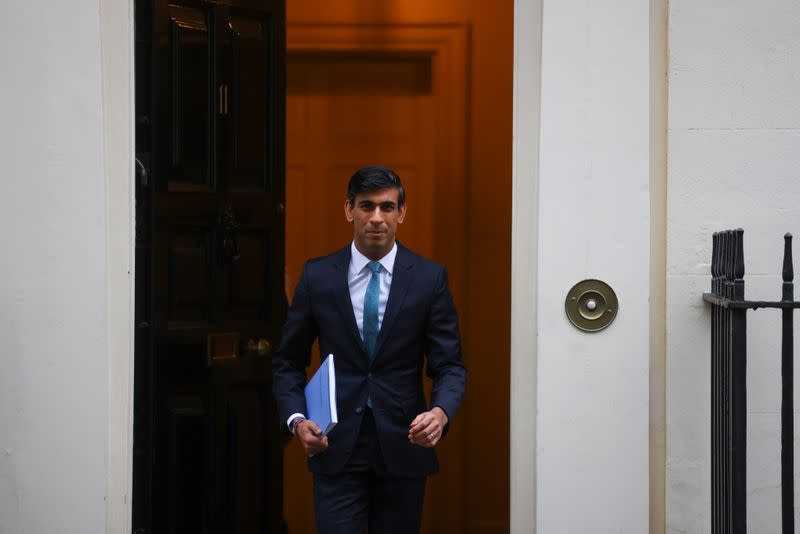 Britain's Chancellor of the Exchequer Sunak outside Downing Street, in London