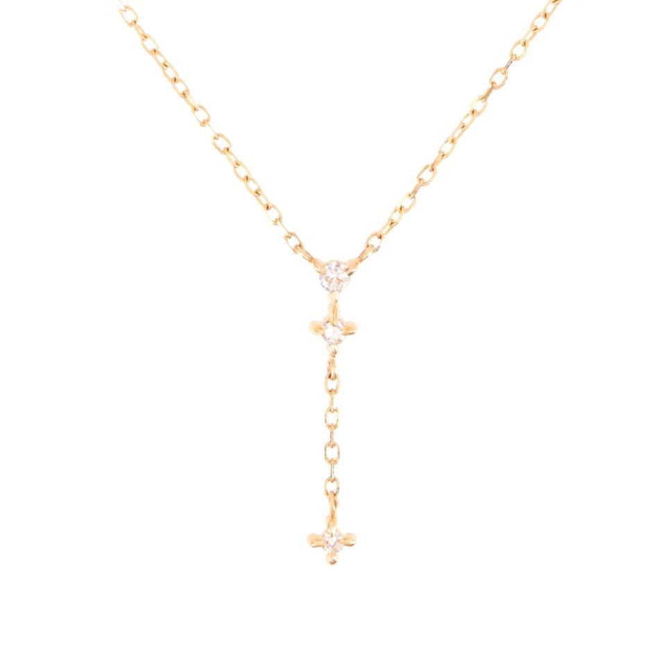 gold necklace with long diamond charm