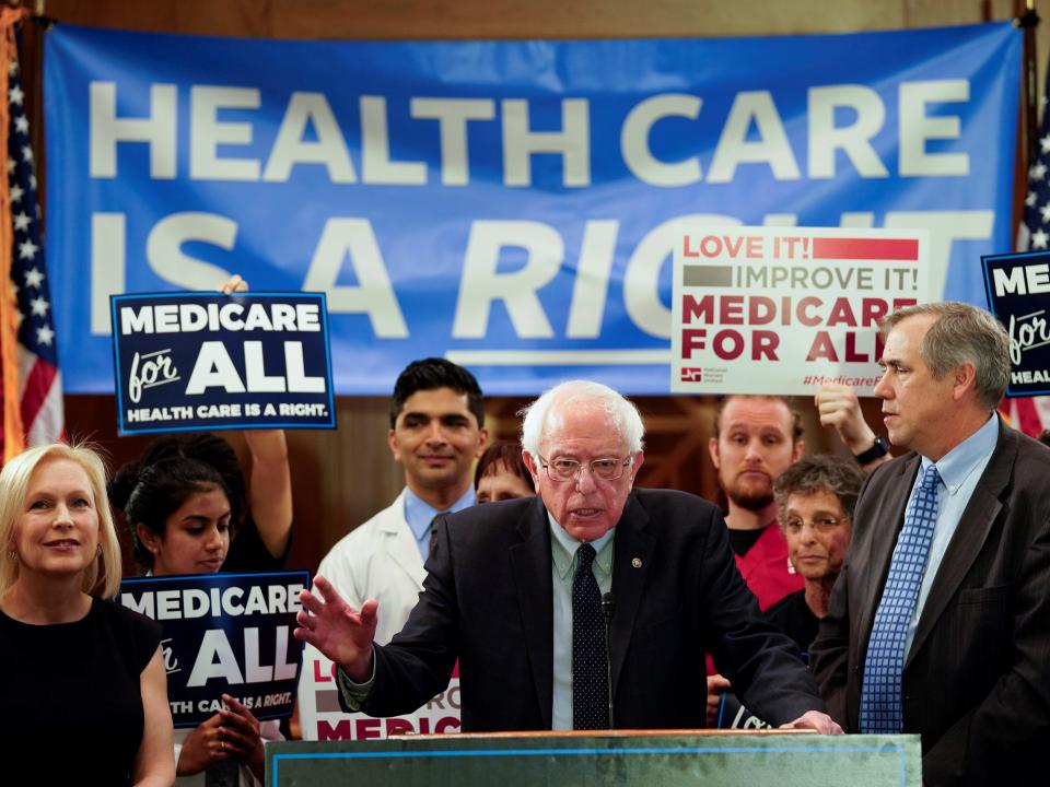 Sen. Bernie Sanders of Vermont introducing his Medicare for All bill in April.