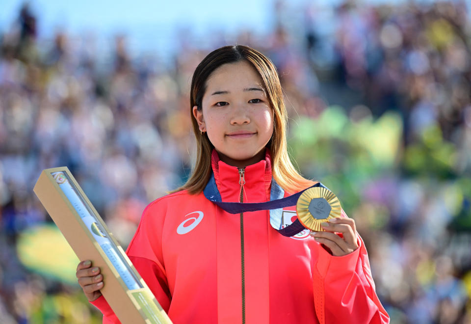 <strong>日本14歲選手吉澤戀勇奪女子滑板街式金牌。（圖／路透社）</strong>