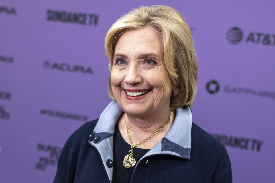 Hillary Clinton attends the premiere of "Hillary" at The Ray Theatre during the 2020 Sundance Film Festival on Saturday, Jan. 25, 2020, in Park City, Utah. (Photo by Charles Sykes/Invision/AP)