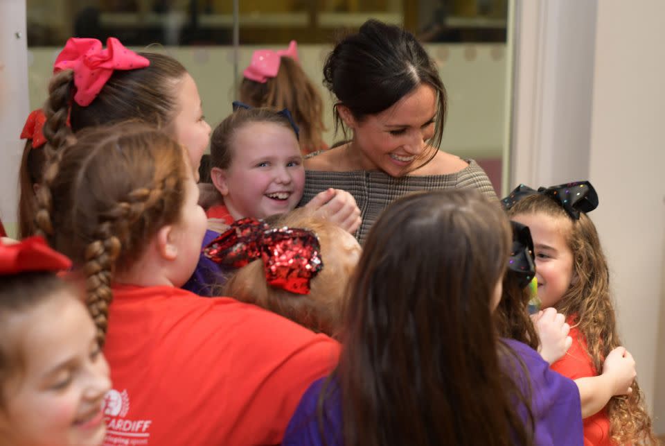 Meghan was seen being mobbed by children as she attended a street dance class in Wales. Photo: Getty